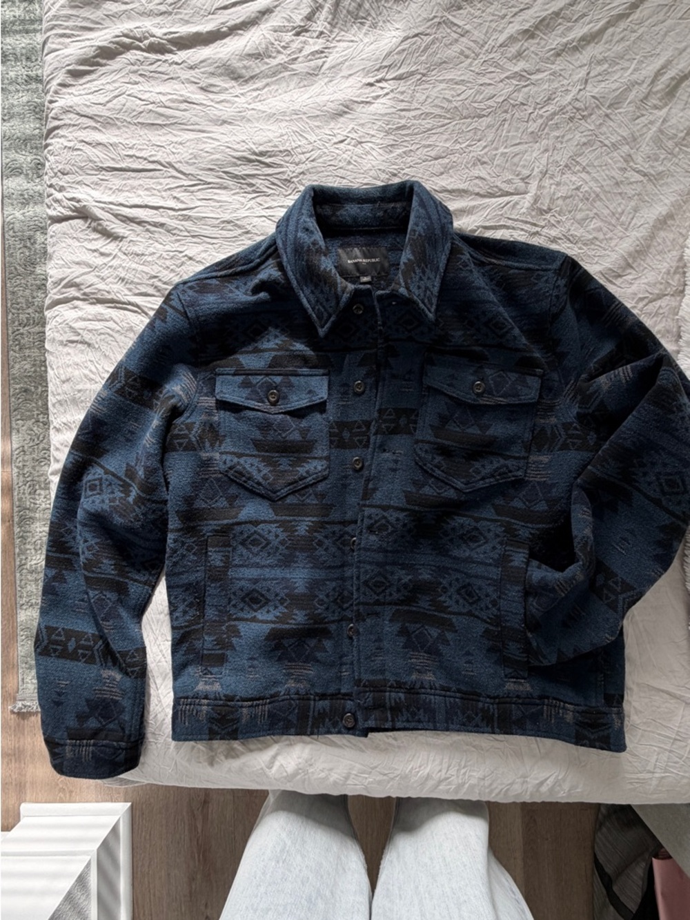 Banana Republic Navy Patterned Lightweight Shirt Jacket